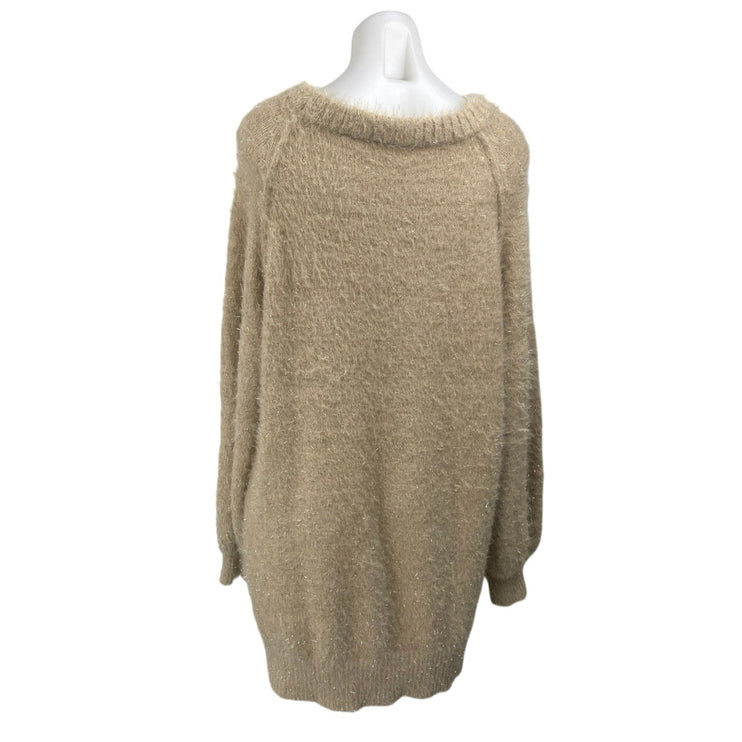 Easel Women's Brown Tan Fuzzy Faux Fur Long Sleeve Knit Mini Sweater Dress Size S