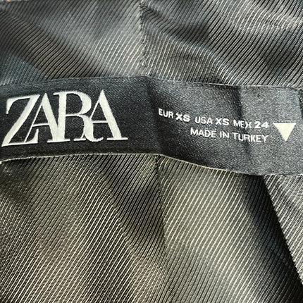 Zara Brown Gingham Plaid Cropped Tailored Notch Pocket Blazer Coat Jacket Sz XS