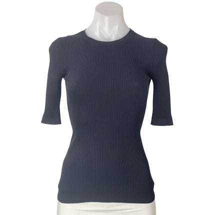 Theory Women's Black Half Sleeves Ribbed Knit Crew Neck Tee Sweater Top Size S