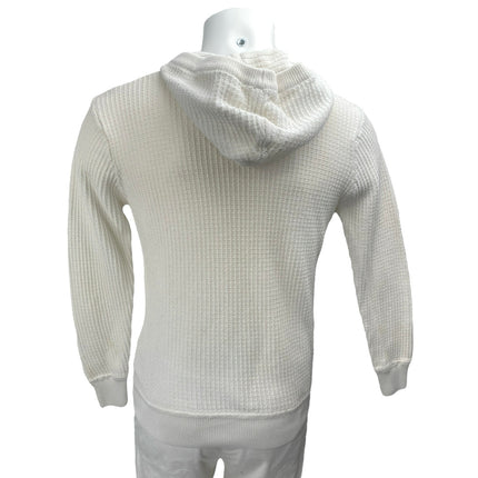 Scotch & Soda Men's White Waffle Knit Long Sleeve Hooded Hoodie Sweater Top Sz S