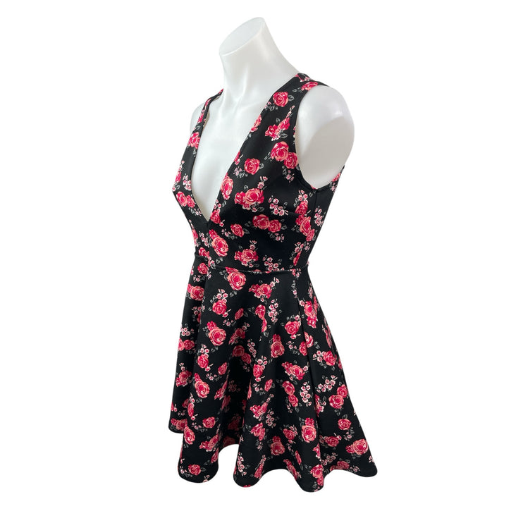 Forever 21 Women's Floral Sleeveless Open Back Mini Skater Flare A-Line Dress M