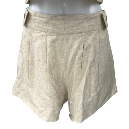 Free The Label Beige Linen Sleeveless Crop Top & High Waist Shorts 2 Piece Set S