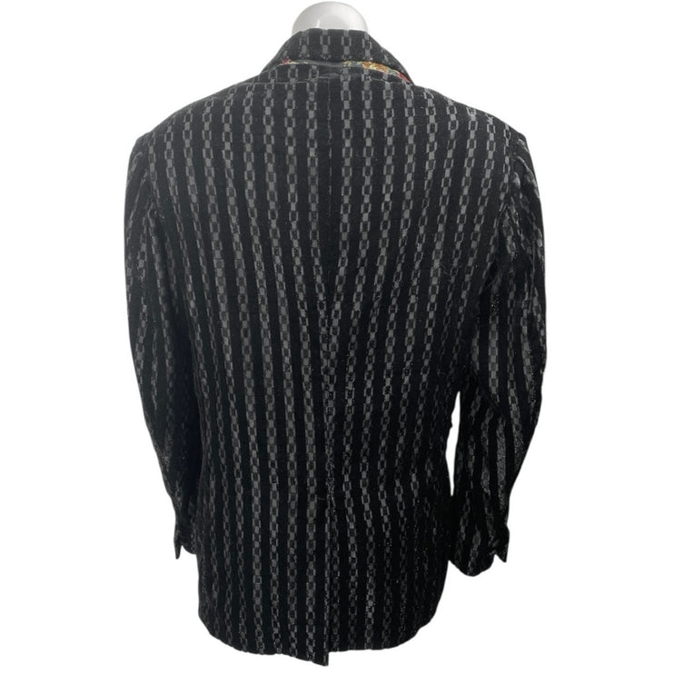Ilona Women's Black Velvet Velour Striped Long Sleeve Blazer Coat Jacket Size S