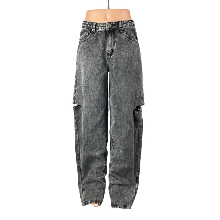 PrettyLittleThing Women's Black Washed Distressed Wide Leg Baggy Denim Jeans 4