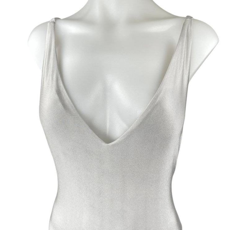 Farm Rio Silver Metallic Sleeveless V-Neck Beach Swimwear Bodysuit Tank Top Sz M