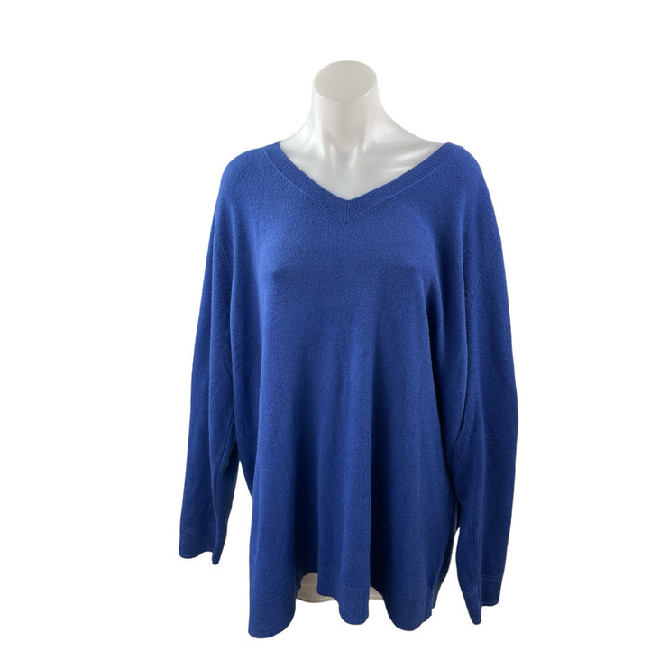 Croft & Barrow Women's Blue V Neck Long Sleeve Knit Pullover Sweater Top Size 3X