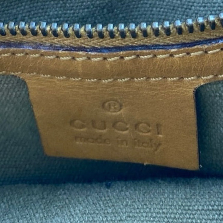 Gucci Women's Gray Green Braided Leather Straps Canvas Tote Shoulder Hand Bag