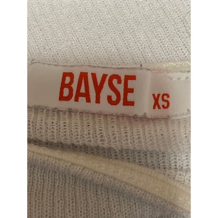 Bayse Women's White Ribbed Knit Crew Neck Long Sleeve T Shirt Tee Top Size XS