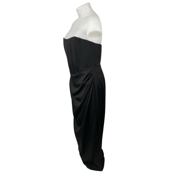 NEW Showpo Avery Black Ruched Drape Strapless Tube Bandeau Midi Bodycon Dress 14