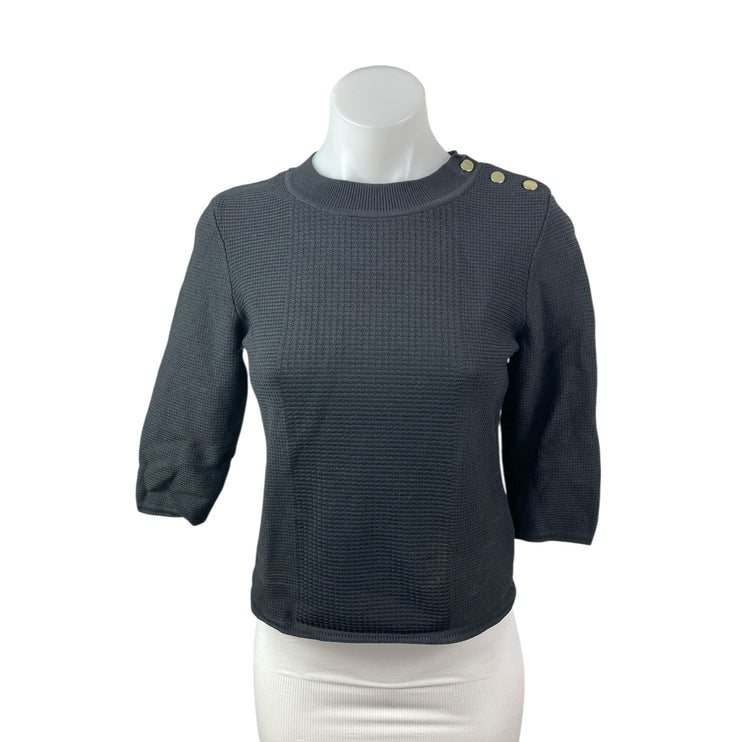 H&M Women's Black Waffle Knit Half Sleeve Crew Neck Thermal Sweater Top Size S