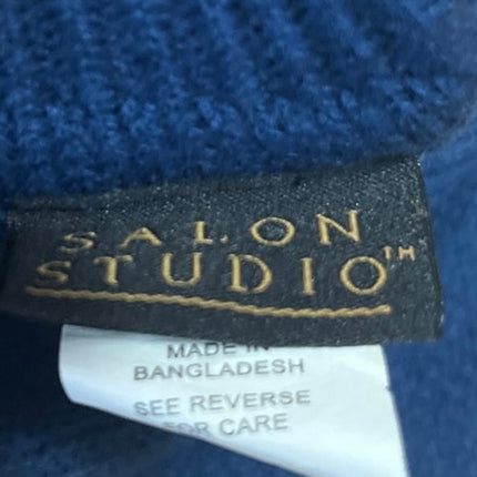 Salon Studio Womens Blue Long Sleeve Turtleneck Floral Cable Knit Sweater Top XL