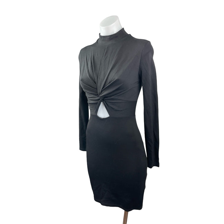 H&M Women's Black Twist Front Cut Out Mock Neck Long Sleeve Mini Bodycon Dress 4