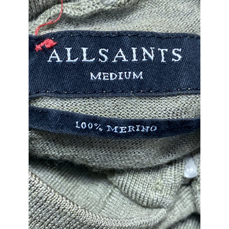Allsaints 100% Wool Green Embroidered Long Sleeve Hooded Sweatshirt Jacket Sz M