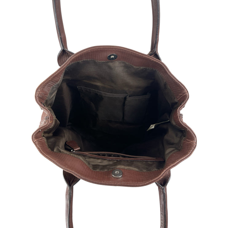 Gianfranco Ferre GF Brown 100% Leather Ribbed Snap Shoulder Tote Bag Handbag OS