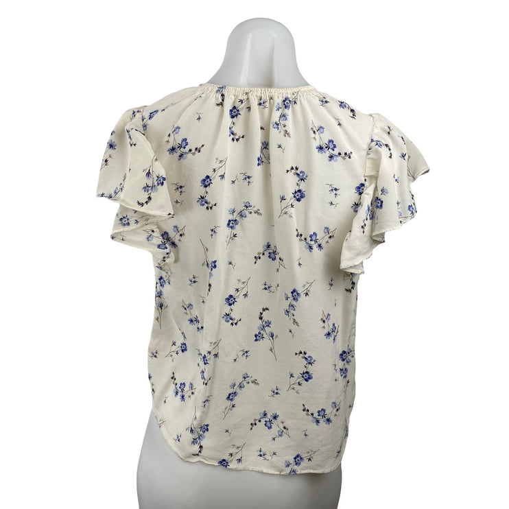 Rebecca Taylor Francine 100% Silk Women's Floral Flutter Sleeve Blouse Top Sz 4
