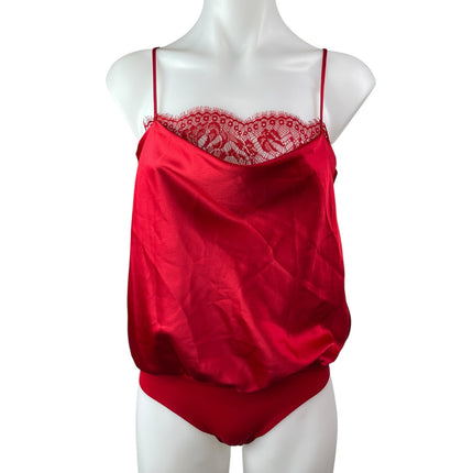 NEW Victoria’s Secret Red Silk Satin Lace Cowl Neck Camisole Lingerie Bodysuit S