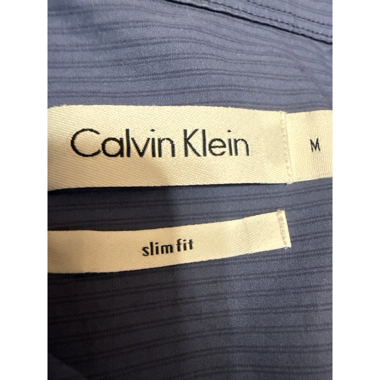 Calvin Klein Men's Blue Striped Slim Fit Long Sleeve Button Up Dress Shirt Top M