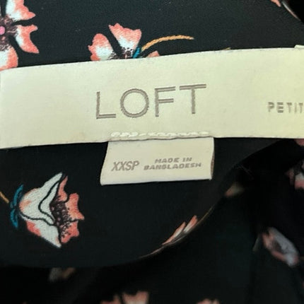 Ann Taylor LOFT Black Floral Long Sleeve Button Down Shirt Blouse Top Size XXS