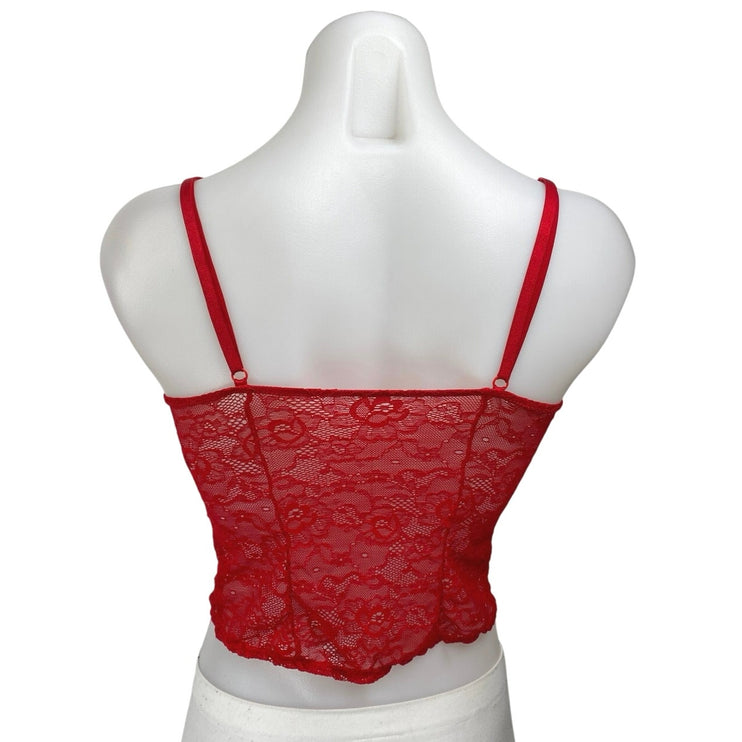 NA-KD Red Sleeveless Floral Lace Corset Bustier Cami Camisole Bra Top Size 34A