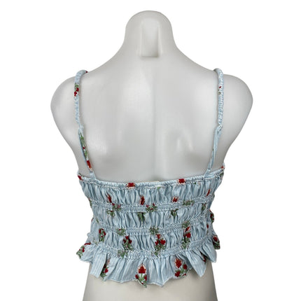Free People We The Free Dolce Vita Blue Floral Ruffle Ruched Cami Tank Top Sz L