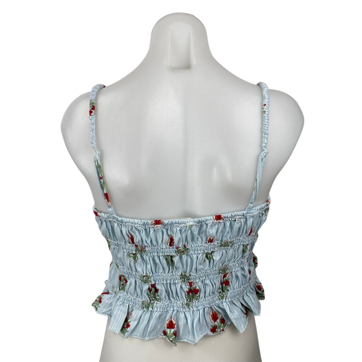 Free People We The Free Dolce Vita Blue Floral Ruffle Ruched Cami Tank Top Sz L