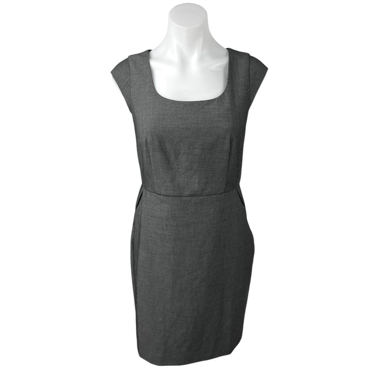 Ann Taylor Gray Scoop Neck Cap Sleeve Stretch Mini Sheath Pencil Dress Size 2