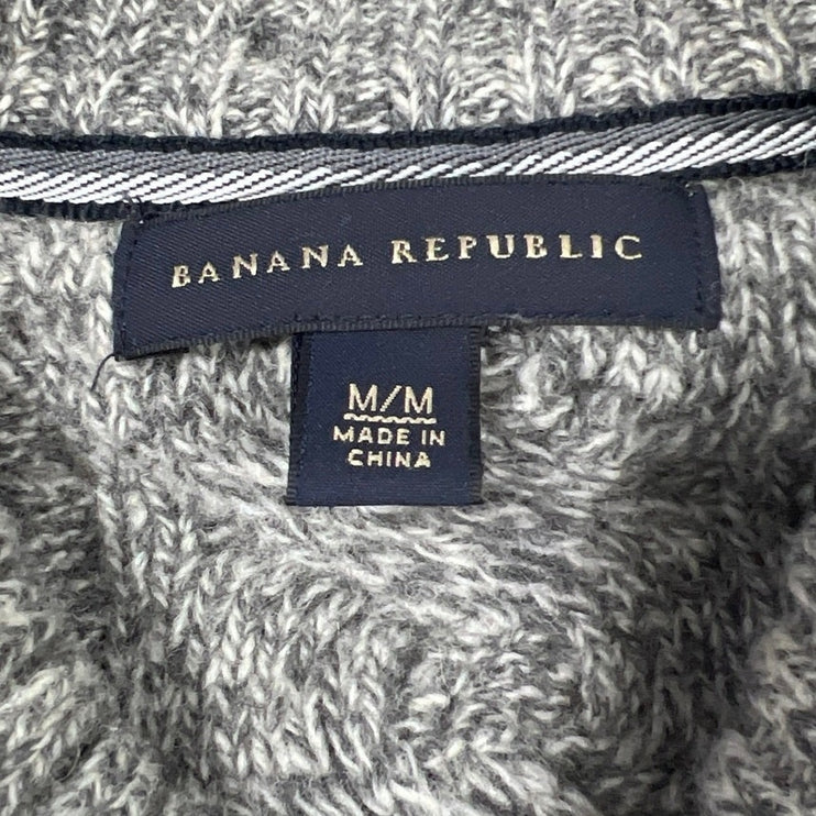 Banana Republic Men's Gray Lambs Wool Cable Knit Collar Pullover Sweater Top M