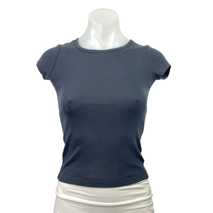Cou Cou Intimates Black Knit Short Sleeve Cropped Baby Tee T-shirt Top Size S