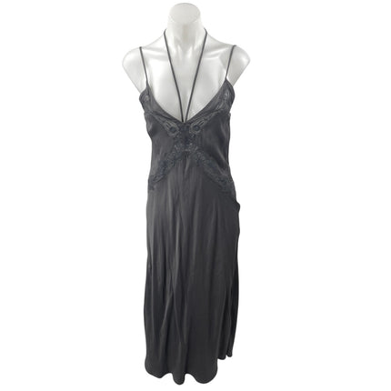 Zara Charcoal Gray Embroidered Lace Sleeveless Cami Slip Midi Dress Size XS