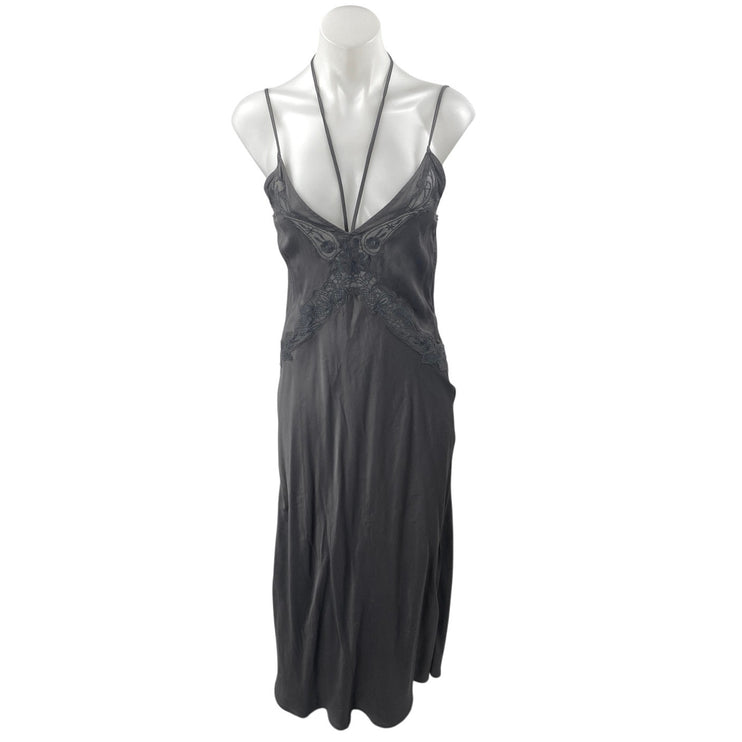 Zara Charcoal Gray Embroidered Lace Sleeveless Cami Slip Midi Dress Size XS