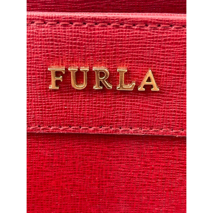 Furla Ginevra Red Gold Accent Saffiano Leather Travel Large Tote Bag Handbag