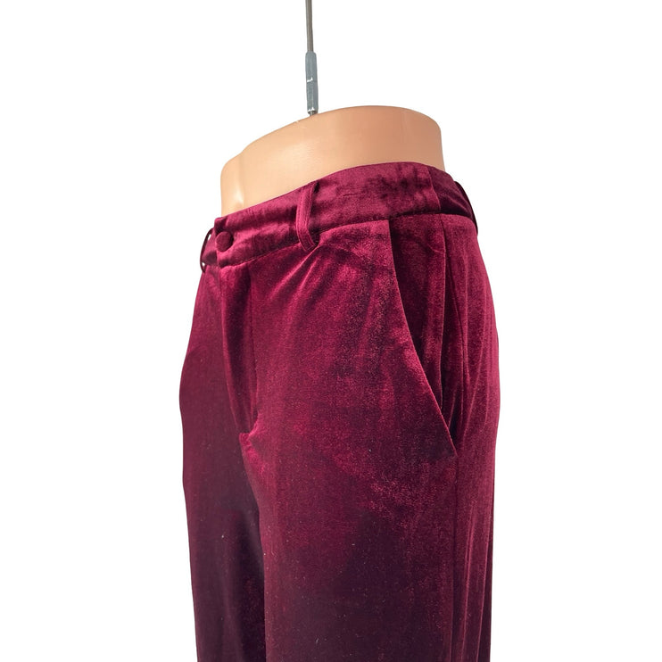 D'Abea Women's Red Velvet Velour High Rise Palazzo Wide Leg Trousers Pants Sz S