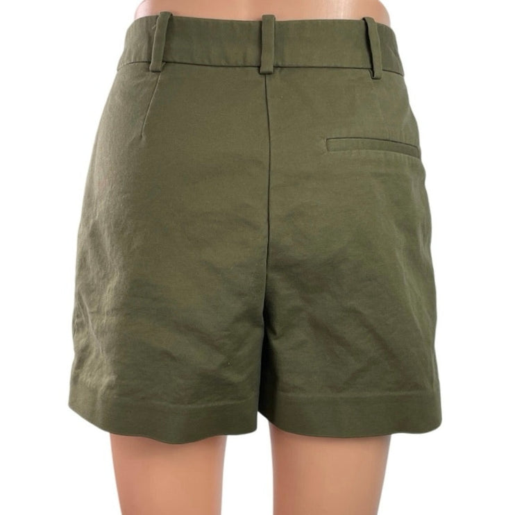 Zara Women's Green High Rise Pleated Cuffed Chino Khaki Mini Shorts Size XS