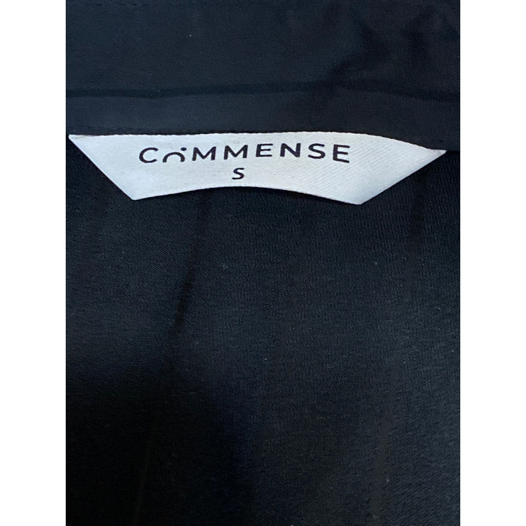 Commense Women's Black Silk Satin Striped Long Sleeve Button Down Shirt Top Sz S