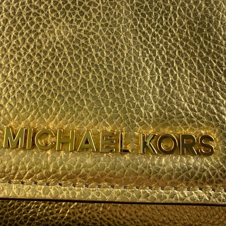 Michael Kors Hayes Women's Gold Metallic Leather Trifold Coin Case Purse Wallet