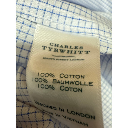 Charles Tyrwhitt Blue Plaid Checkered Long Sleeve Button Up Slim Shirt Top 15/L