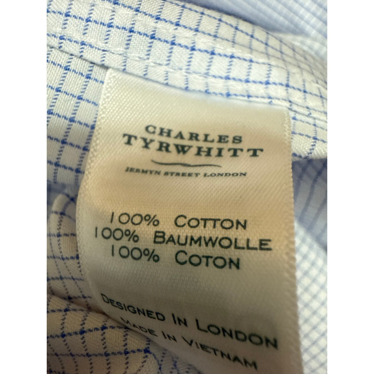 Charles Tyrwhitt Blue Plaid Checkered Long Sleeve Button Up Slim Shirt Top 15/L