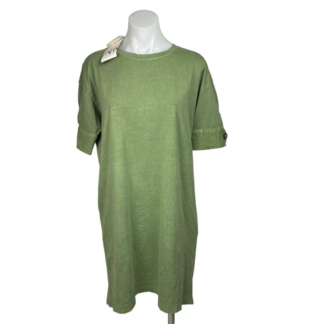 Zara NWT Green Cotton Cuffed Short Sleeve Crew Oversized T-Shirt Midi Brie Zara NWT Green Cotton Cuffed Short Sleeve Crew Oversized T-Shirt Midi Brie