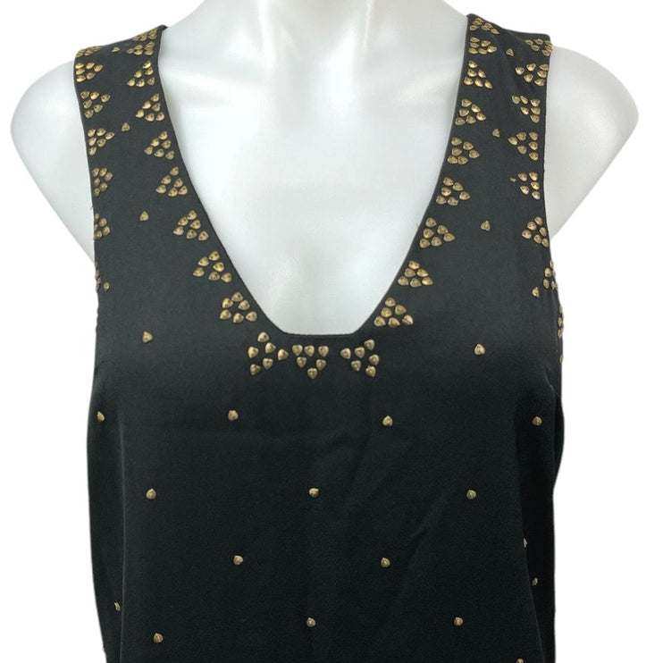 Free People Black Sequin V Neck Sleeveless Boho Shift Tank Mini Dress Size 6