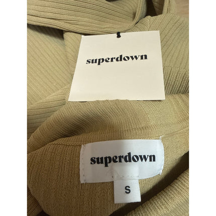 NEW Superdown Tasha Toast Beige Rib Knit Cutout Turtleneck Mini Bodycon Dress S