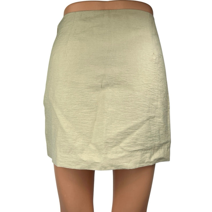 H&M Women's Beige Linen Side Zip Slit Casual Mini Straight Pencil Skirt Size 6