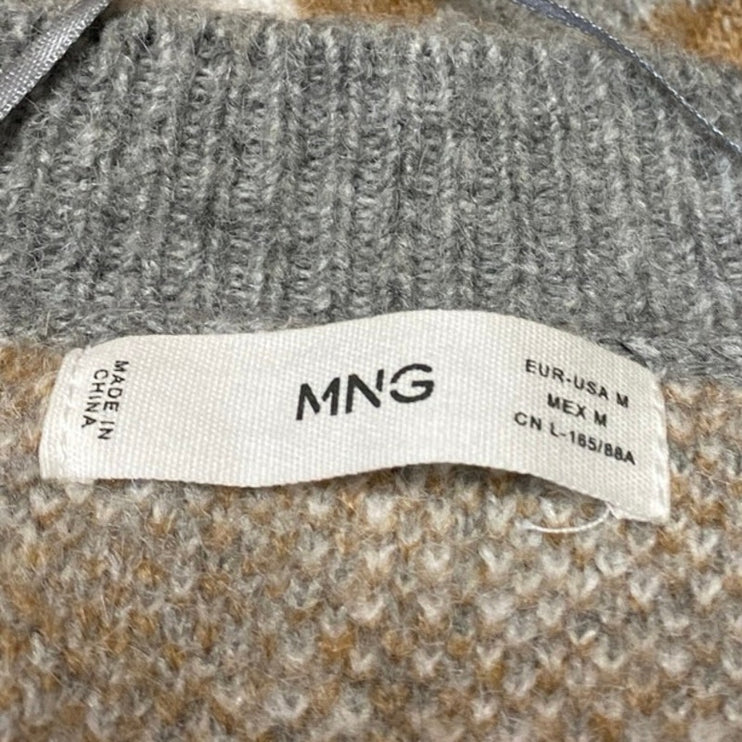 MNG Mango Gray Wool Leopard Animal Print Button Long Sleeve Cardigan Sweater M