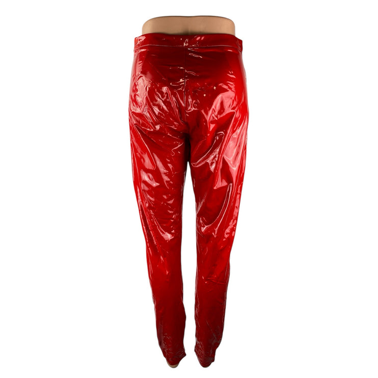 Adidas x Ivy Park Women's Red Latex Patent Faux Leather Vegan Trousers Pants M