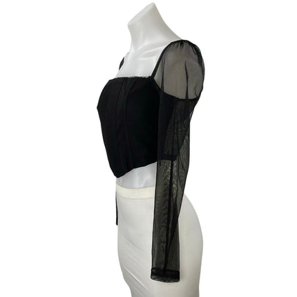 NEW Princess Polly Beverly Black Long Sleeve Mesh Square Neck Crop Top Size 4