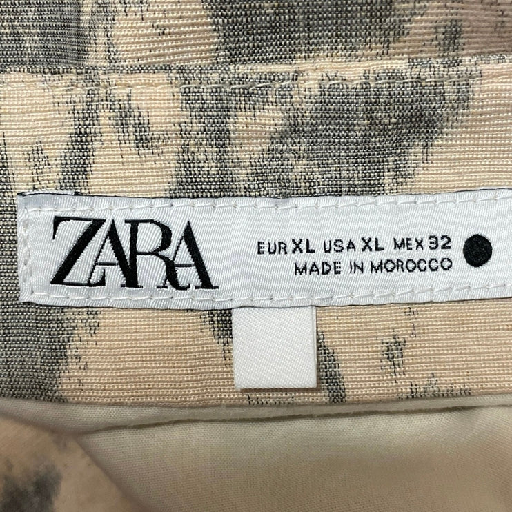 Zara Beige Floral Jacquard High Rise Pleated Drop Waist A Line Midi Skirt XL