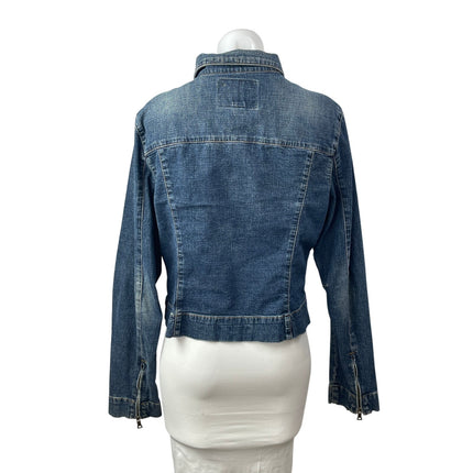 Guess Women's Blue Long Sleeve Pocket Full Zip Trucker Denim Jean Jacket Size XL