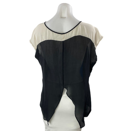 Rebecca Minkoff Women Blue 100% Silk Colorblock Short Sleeve Split  Blouse Top 6