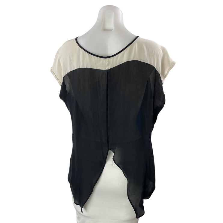 Rebecca Minkoff Women Blue 100% Silk Colorblock Short Sleeve Split  Blouse Top 6