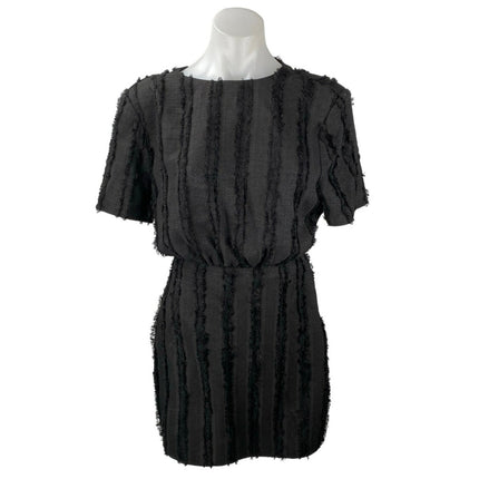 NA-KD Women's Black Fuzzy Textured Short Sleeve Mini Blouson Pencil Dress Sz 36