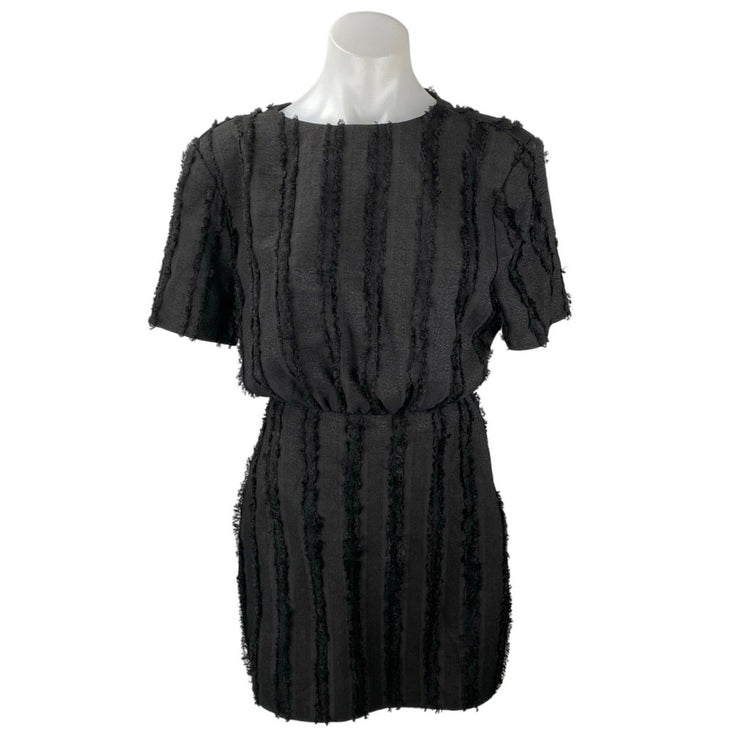 NA-KD Women's Black Fuzzy Textured Short Sleeve Mini Blouson Pencil Dress Sz 36